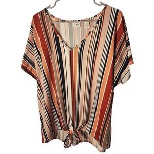 Daytrip Women’s Striped Tie‑Front Short Sleeve V‑Neck Top Size XXL
